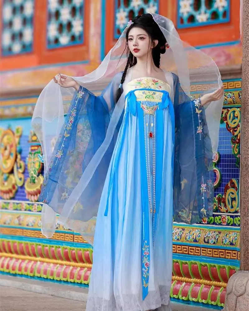 

Chinese Hanfu Dress Women Carnival Fairy Cosplay Costume Tang Dynasty Embroidery Green Blue Purple Hanfu Christmas Party Outfit