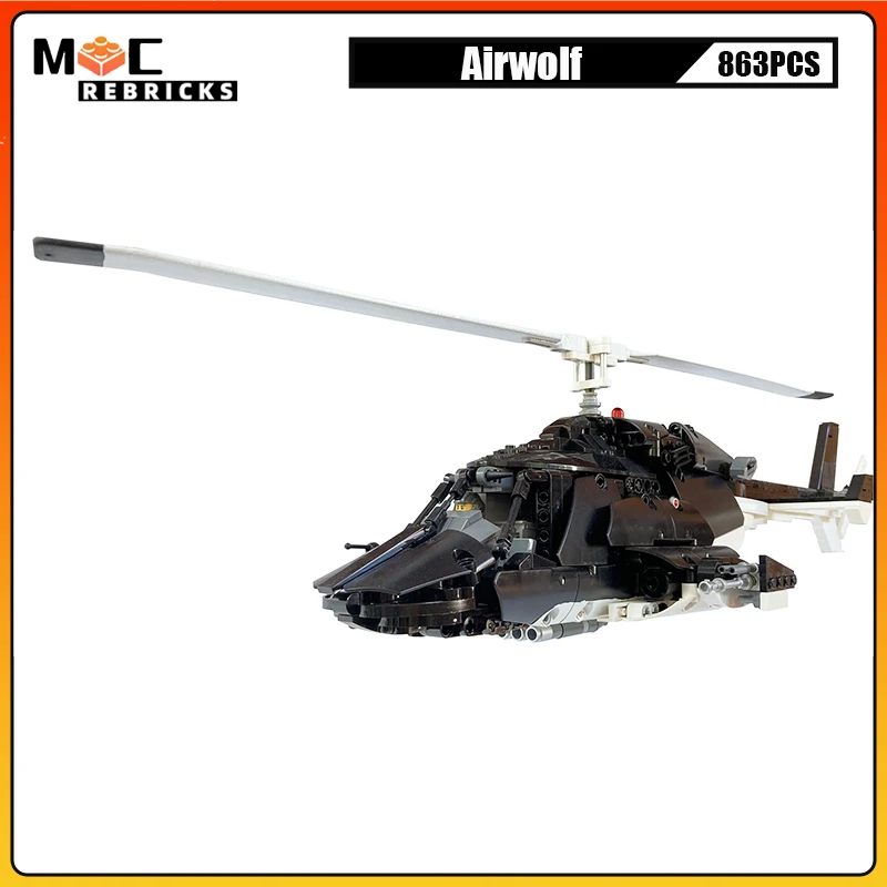 MOC Science Fictio TV Series Airwolf Helicopter 1:25 Scale Model Building Blocks Supercopter Technology Bricks Toys For Kid Gift