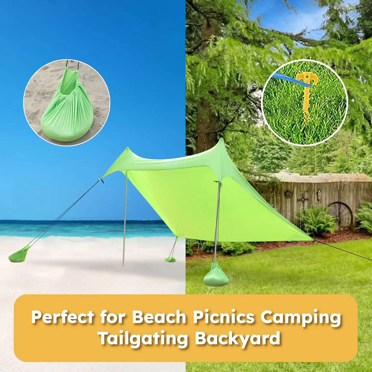 Beach Tent Sun Shelter Canopy With Sandbag Anchors Sun Shade Tent Sunshade UPF 50+ Protection Outdoor Hiking Camping Accessories