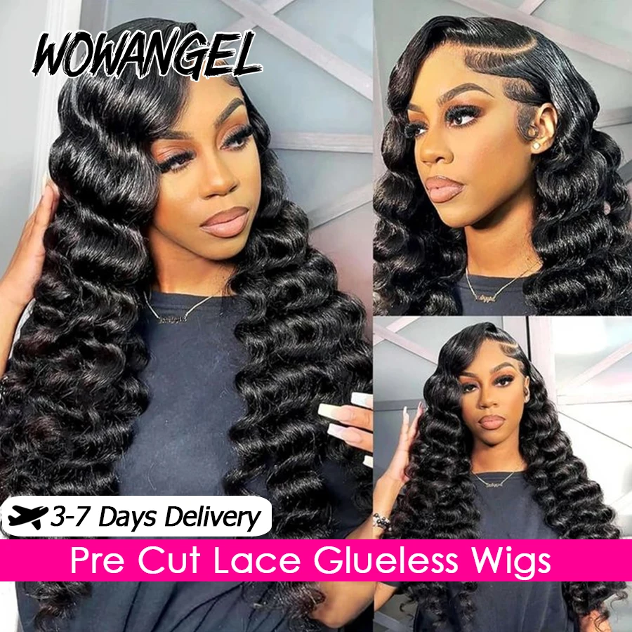 WOWANGEL 9x6 HD Lace Closure Wigs Loose Deep Wave Wigs Glueless Wig Human Hair Melt Skins Wear & Go Curly Wigs Brazilian Hair