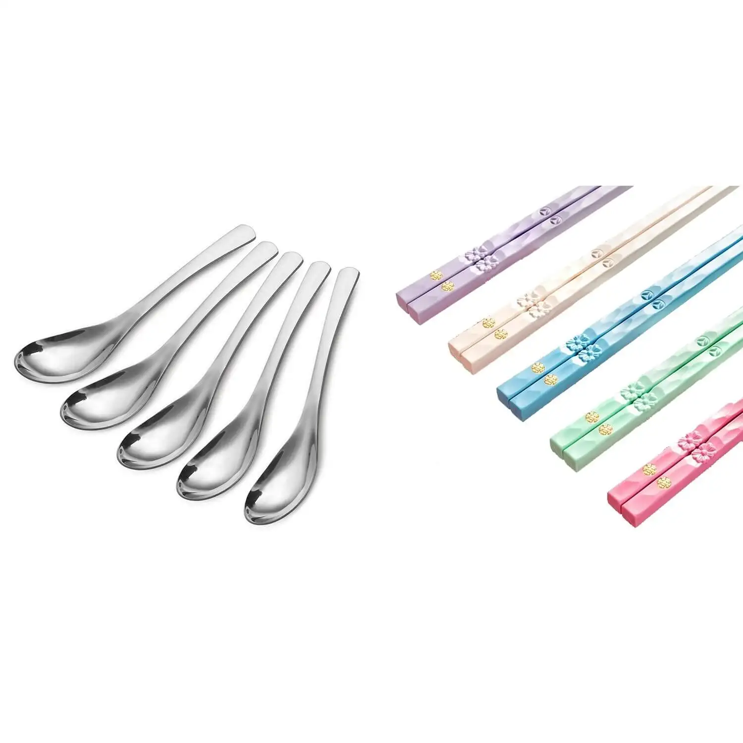 

Soup Spoons, Dinner Spoons & Chopsticks Reusable,Chop Sticks, Soup Spoons Stainless Steel, Desert Spoon, Ramen Spoons, Thick Hea