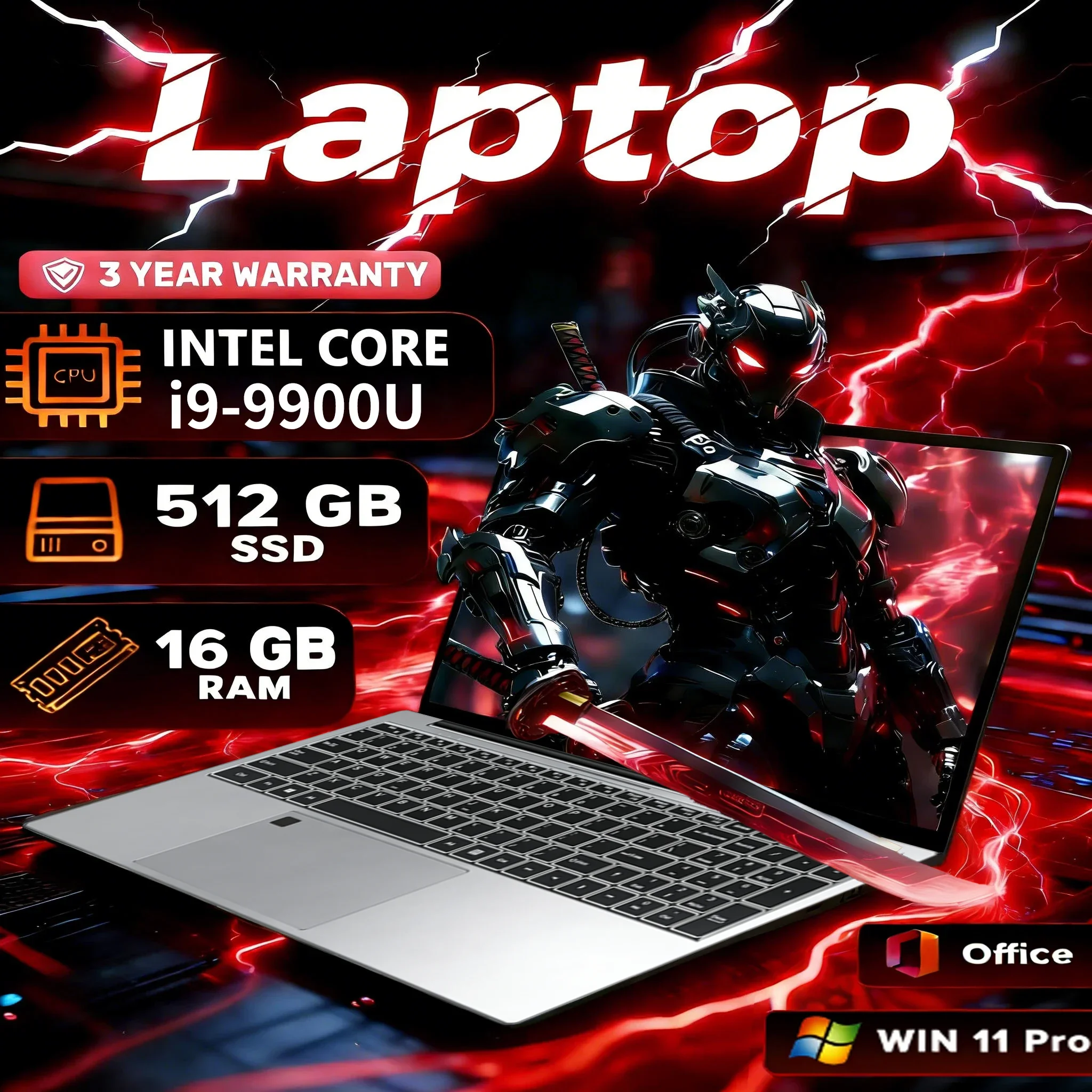 Portátil Windows 11 con Intel Core i9-9900U, pantalla de 15.6 pulgadas, 16 GB de RAM, 1 TB SSD, Office, desbloqueo por huella dactilar.