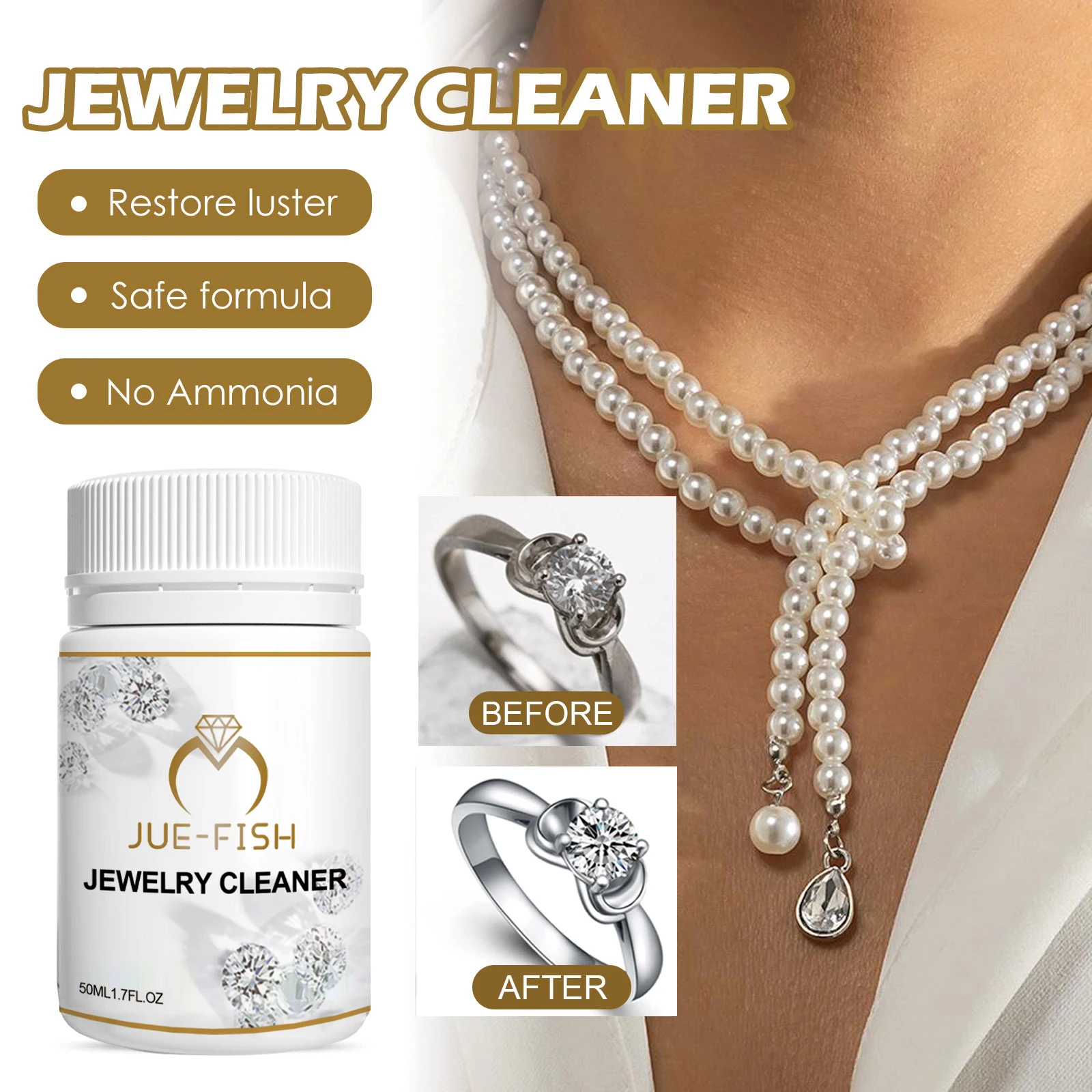 Jewelry Cleaning Solution Kit Clean Restores Metal Luster & Shine Polishing for Gold Silver Diamond Ring Fashion Jewelry Cleaner