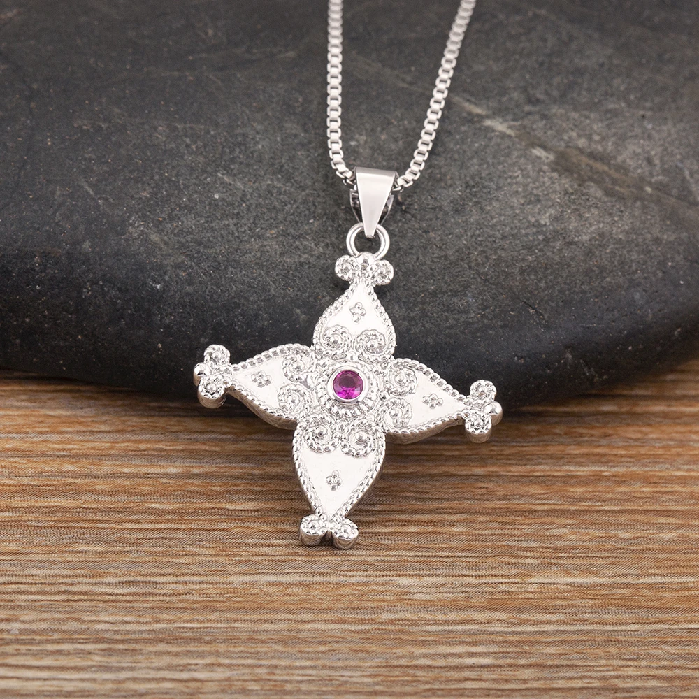 Nidin Aesthetic Lucky Evil Eye Rose Red Zircon Charm Pendant Necklace For Women Girls Boys Chain Link Jewelry Birthday Gifts