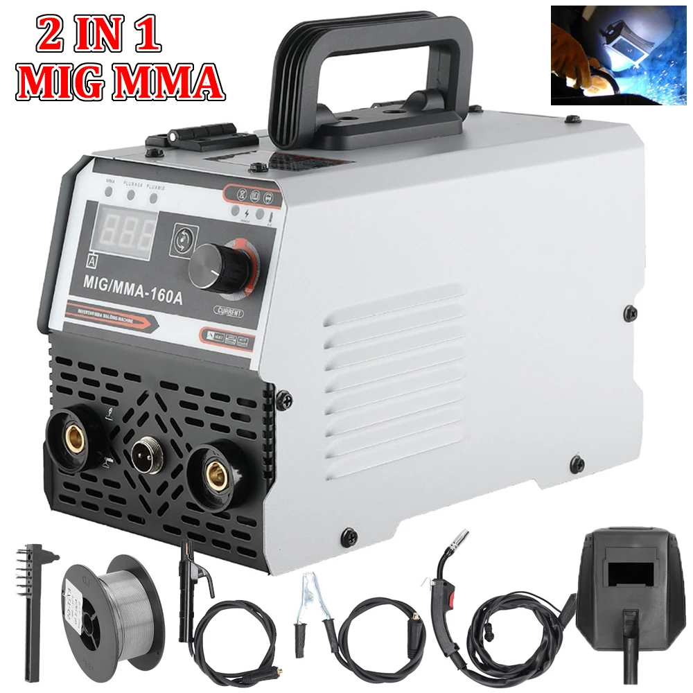 Máquina de Soldar 2 en 1 MIG MMA, Soldadora Inverter IGBT DC, Alimentación Automática de Alambre, Soldadura por Contacto, Soldadura por Arco sin Gas