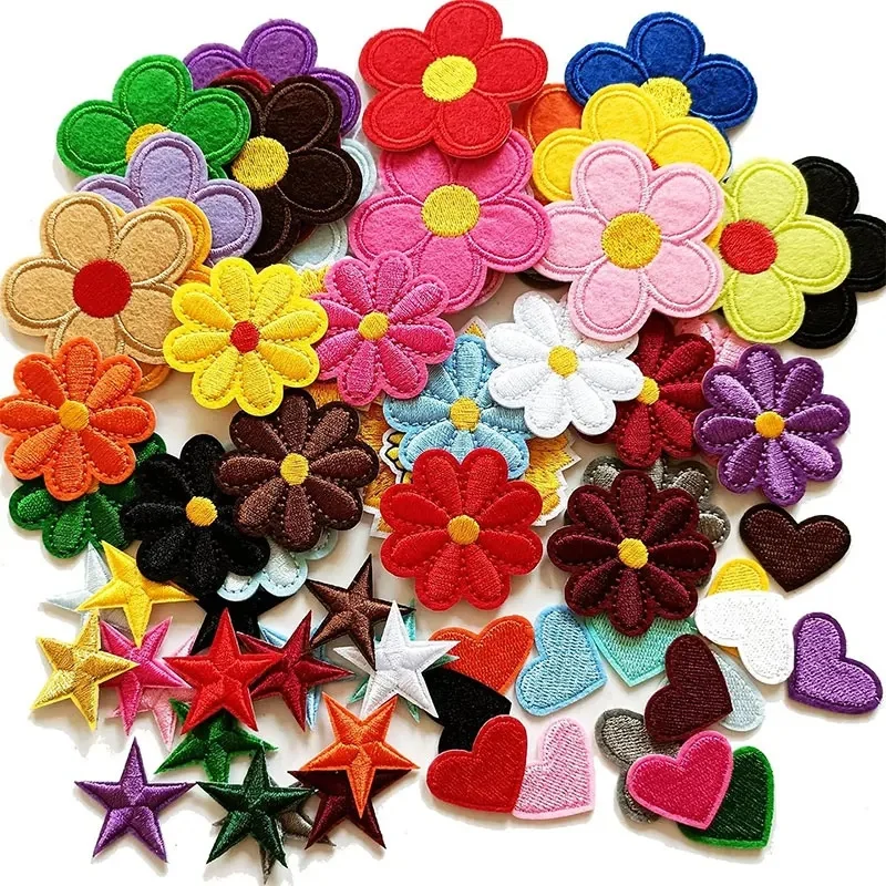 2–10 Stück Blumen-Aufnäher zum Aufbügeln, niedliche Gänseblümchen, bestickte Applikationen, Aufnäher, Liebesstern, Aufnäher für Kleidung, Jeans, Hüte, Schuhe, Taschen
