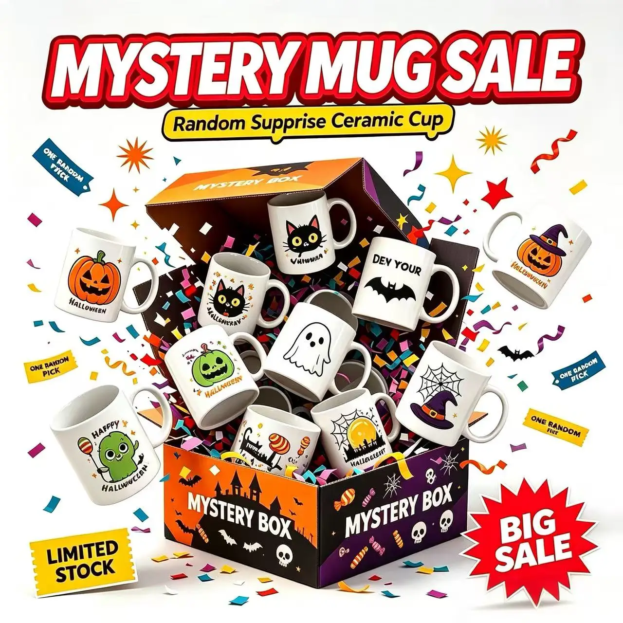 Halloween Themed Ceramic Mug, Assorted Designs Random Shipment, Funny Coffee Cup Halloween Party Gift Home Drinkware