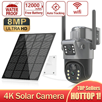 4K 8MP Dual Lens PTZ Solar Camera Dual Screens PIR Human Tracking Outdoor WIFI Security CCTV Surveillance IP Camera