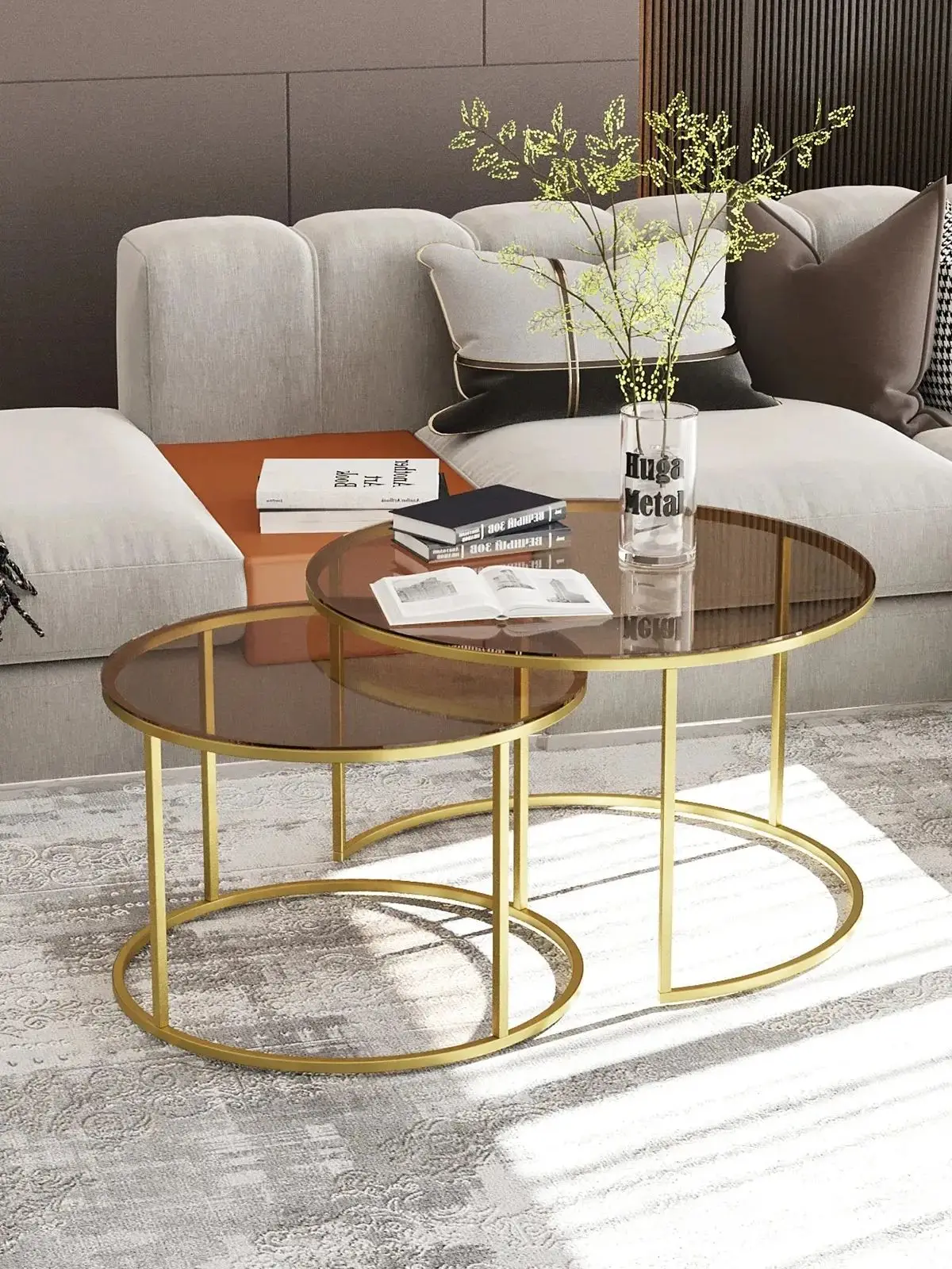 Modern Set of 2 Center Tables Silver Transparent Unbreakable Glass Luxury Design Coffee Tables Home Living Room 3 Pcs Furnitures