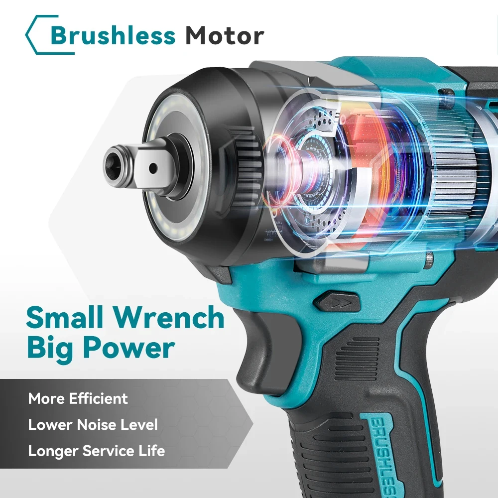 1200N.M مفتاح ربط كهربائي بدون فرشاة 5 تروس 1/2 بوصة مفك براغي لاسلكي أداة إصلاح السيارة لبطارية ماكيتا 18 فولت