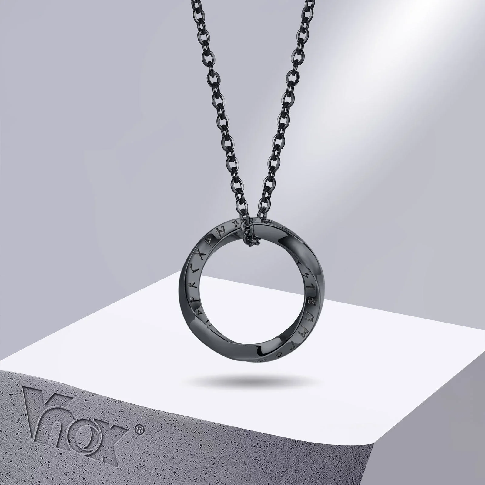 Vnox nowe modne naszyjniki Norse Viking dla mężczyzn, okrągły wisiorek Mobius ze stali nierdzewnej kołnierz męski prezent biżuteria — zdjęcie 2