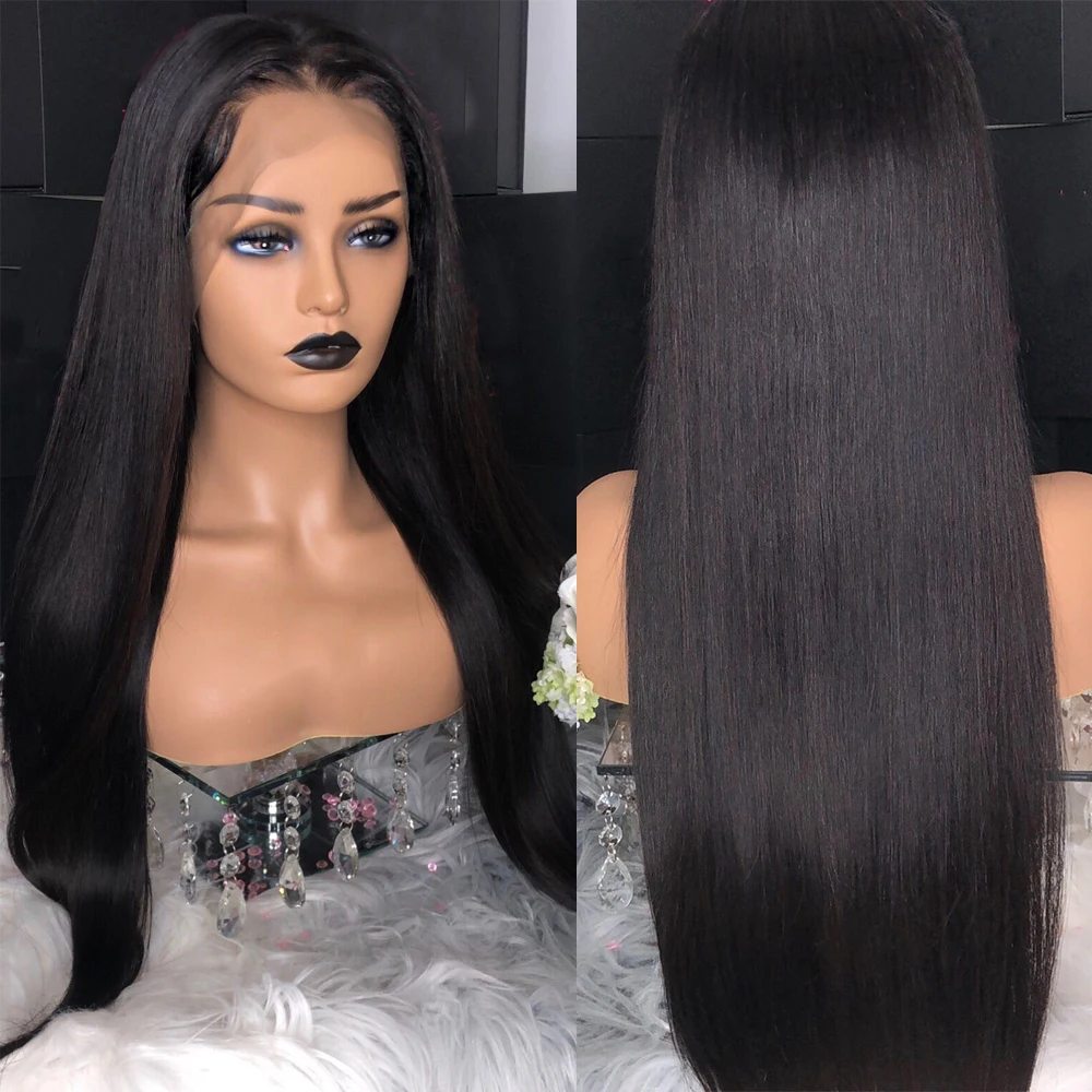 Top Quality 100% Virgin Brazilian Hair Straight Wig Raw Brazilian HD Lace Frontal Wig #1B 13x6 Large Deep Parting 400% Density