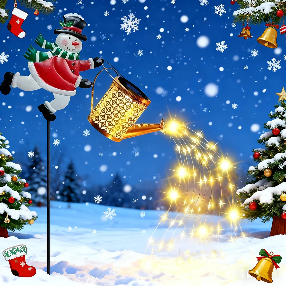 Solar Snowman Kettle Outdoor Garden Lights Hanging LED Santa Claus Watering Can Light Solar Light for Yard Lawn Christmas Decor