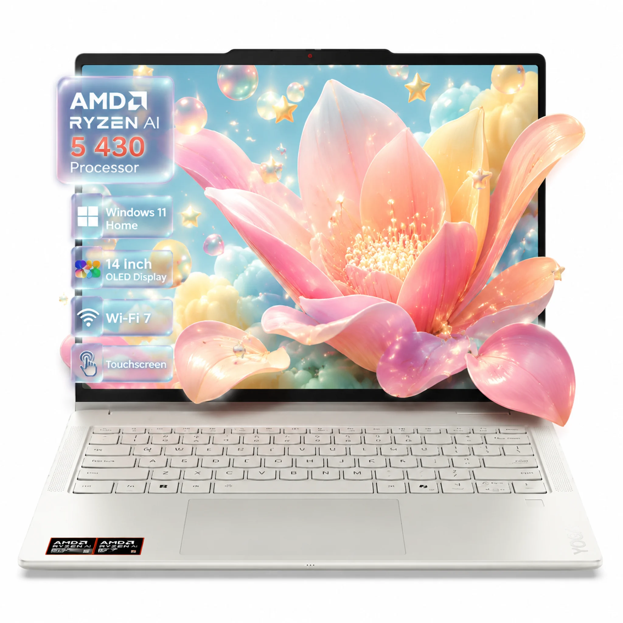 Lenovo Yoga 7a 2-in-1 Laptop, 14'' 2K OLED Touchscreen, AMD Ryzen AI 5 430 Processor, Up to 64GB DDR5 RAM, 2TB SSD, Copilot+ AI PC, Wi-Fi 7, Windows 11, Seashell
