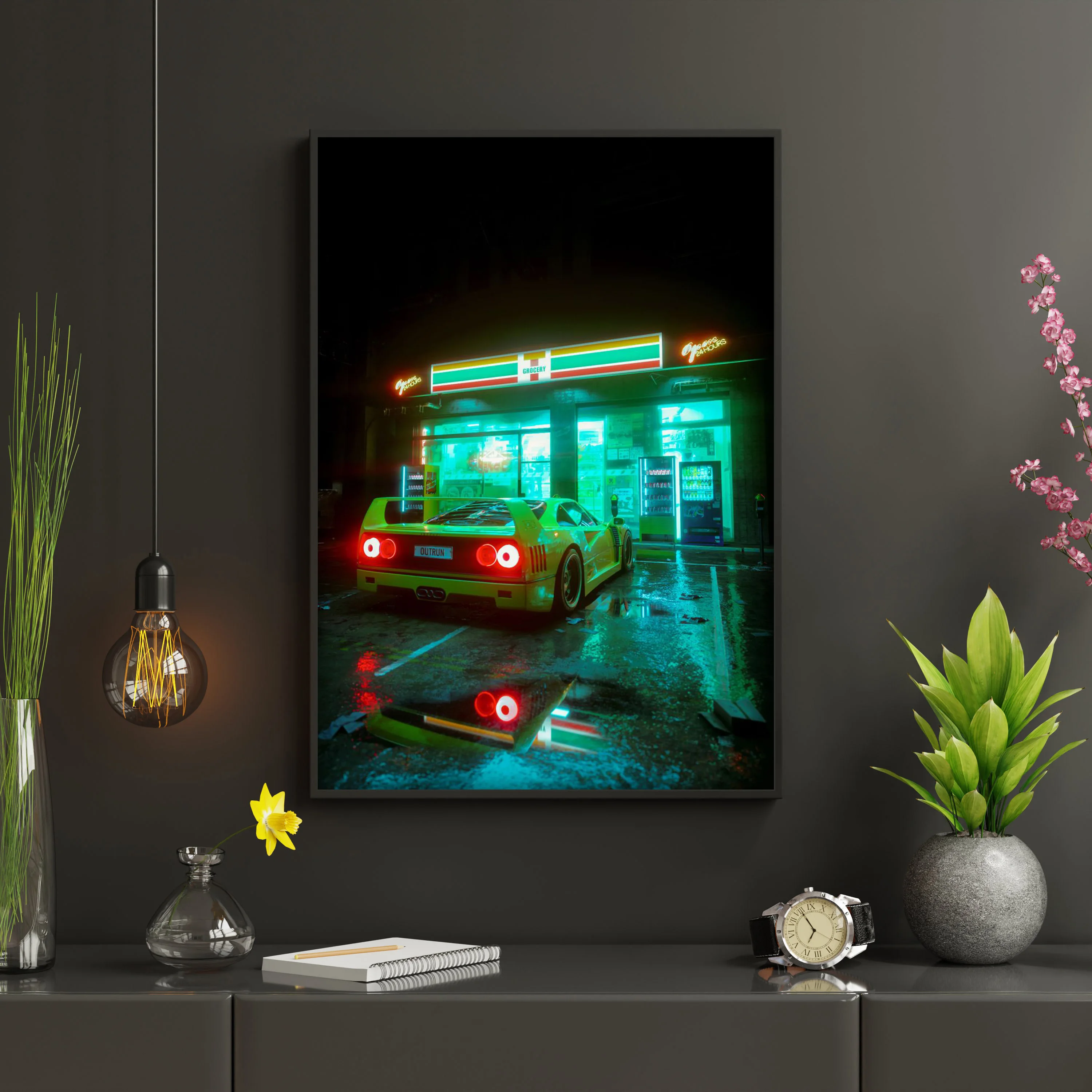 ملصقات مناظر طبيعية لمدينة نيون ليلية ، سيارة سيبربنك كلاسيكية ، لوحة جمالية ، طباعة قماش ، فن منزلي ، صور ديكور حائط ، 80 ثانية