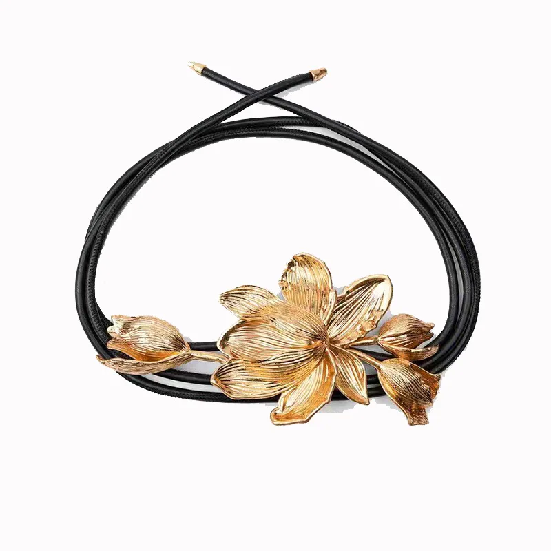 1 pc 금속 튤립 대형 꽃 허리 체인 스커트와 바지와 일치하는 여성의 유행 새 벨트 과장된 유럽 스타일