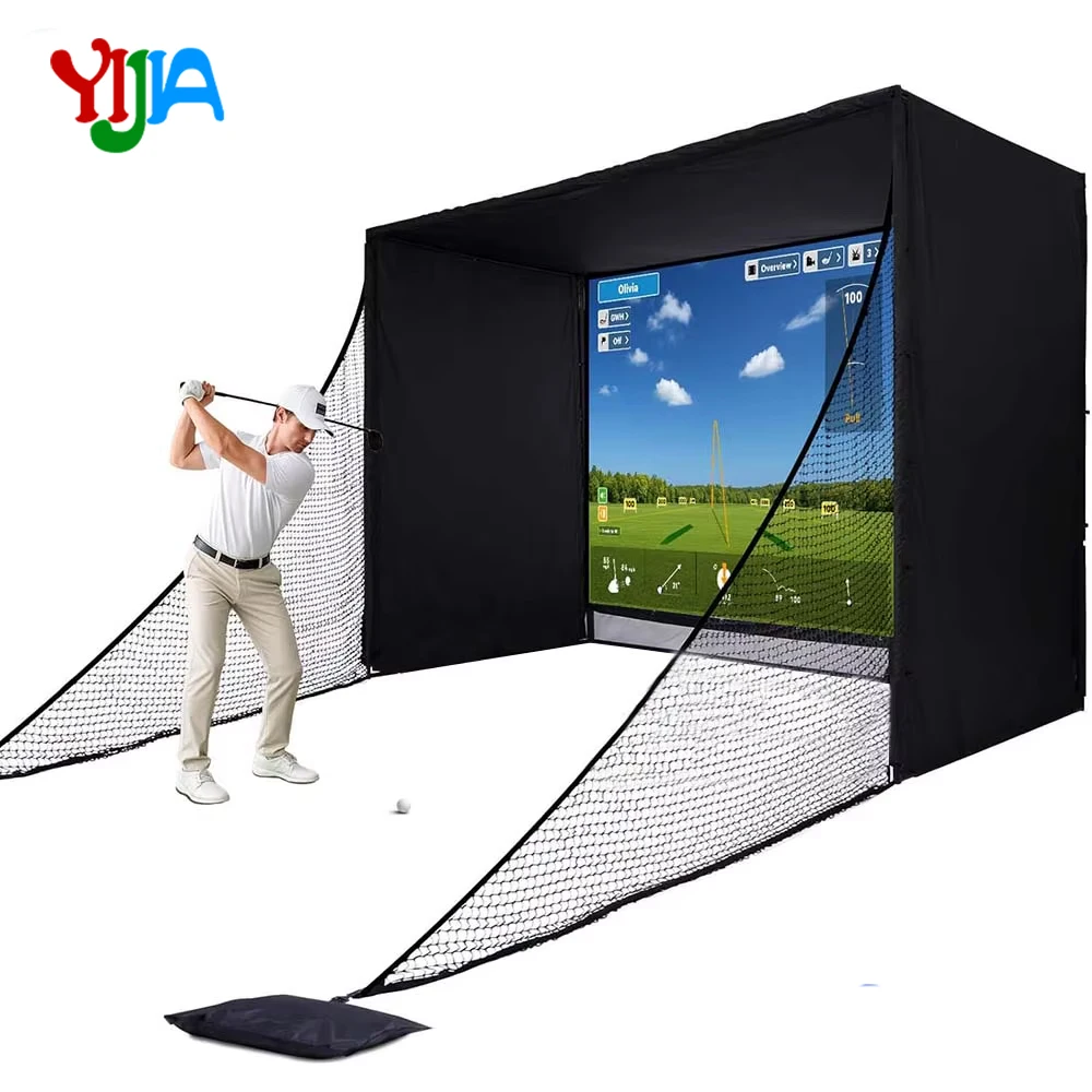 Custom Golf Simulator Enclosure 10x8FT Golf Net with HD Impact Screen & Side Barriers  Dual-Layer Impact Screen For Home Garage