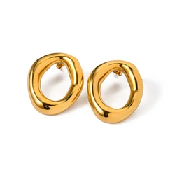 Jewelryposter Stainless Steel Round Hollow Earrings Simple Metal Waterproof Unusual Earrings Jewelry Women's Gift Brand New