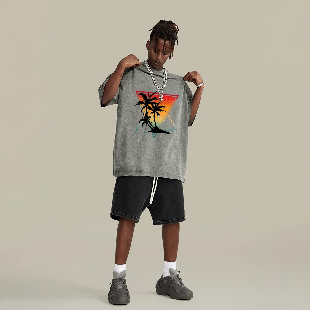 ClothingVintage Y2k المشاعر غسلها المتعثرة المطبوعة القطن الخالص قصيرة الأكمام تنفس مريحة الرجال المرأة قصيرة الأكمام