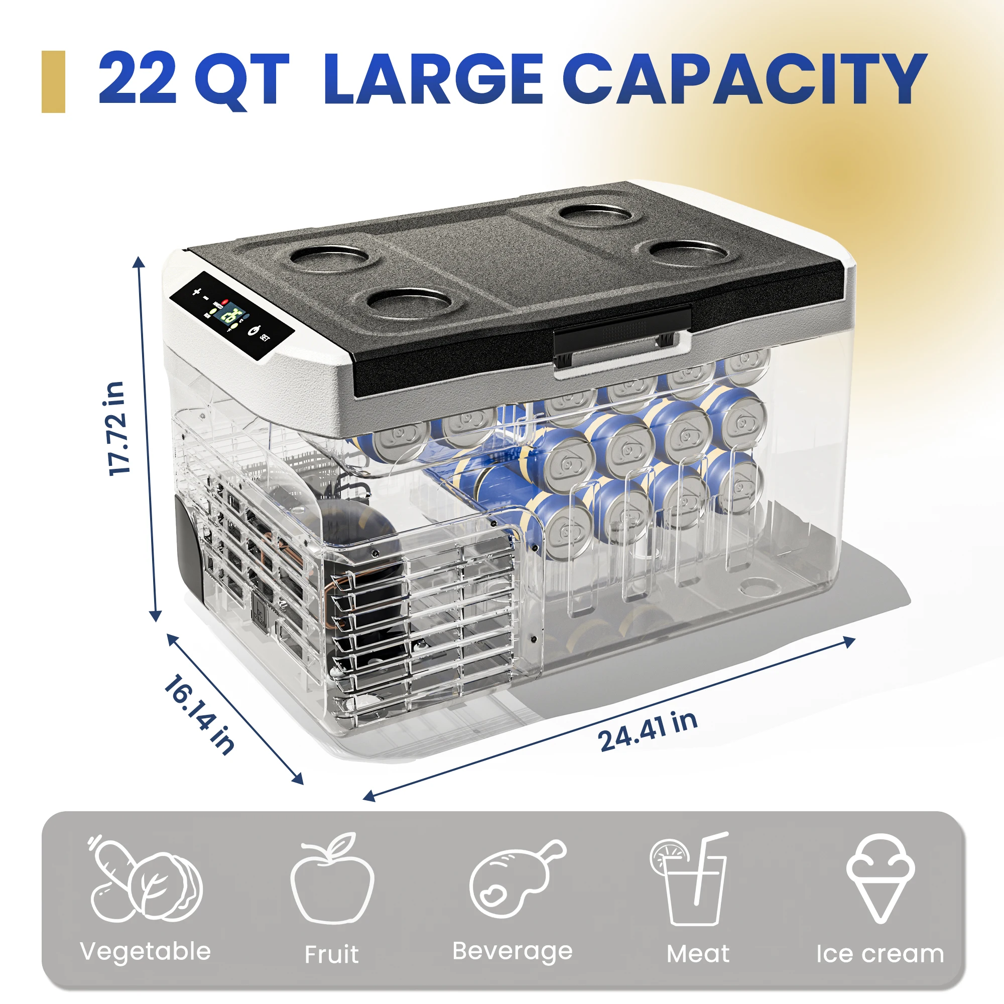 SIMZLIFE 12 Volt Refrigerator, 22QT(21L) 12V Cooler, Compressor Electric Cooler -4℉~68℉,12/24V DC 110~240 Volt AC for RV/Truck