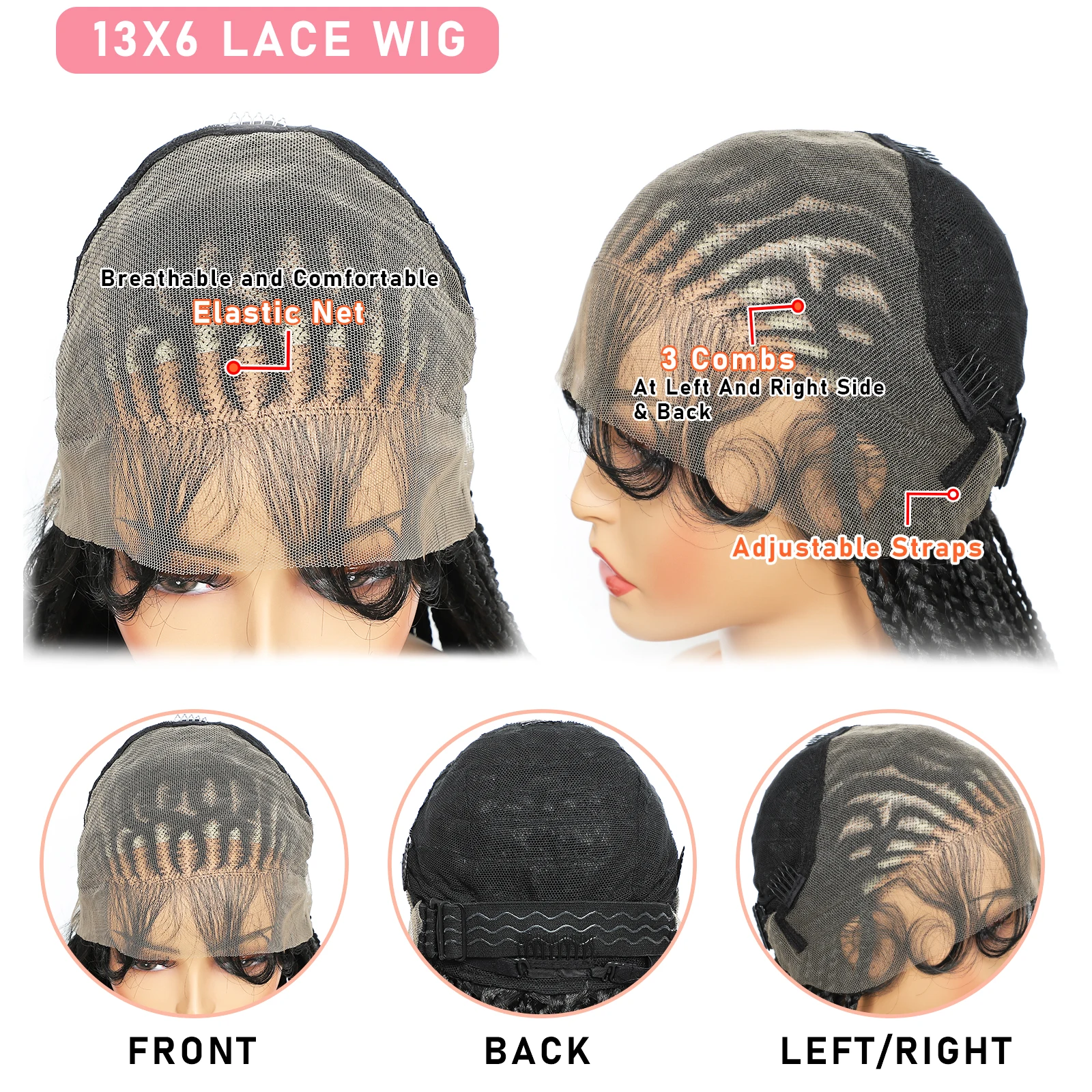 34inch Synthetic Handmade Cornrow Braided Wigs Lace Front Wig Knotless Box Braided Lace Wig with Baby Hair For Black Women