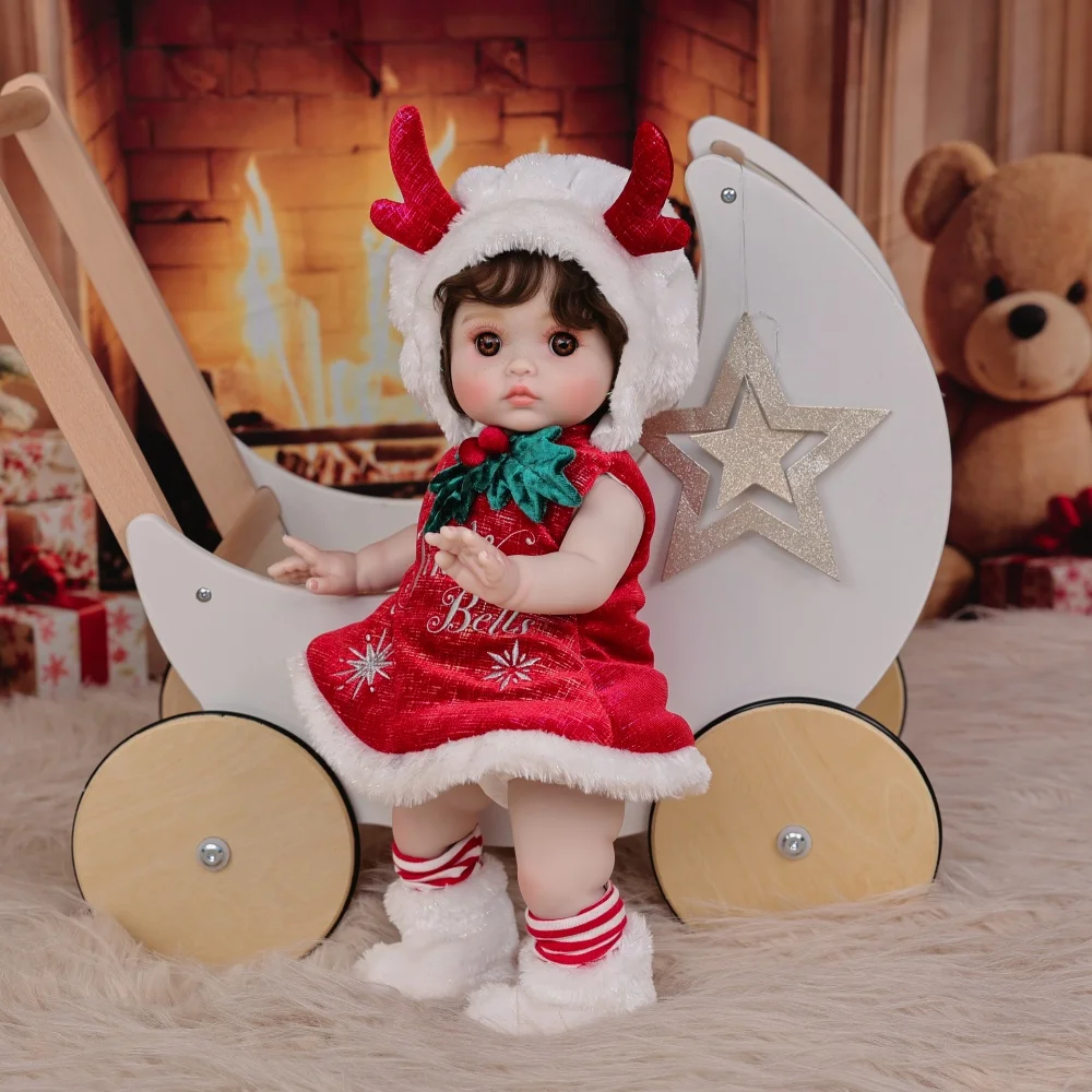 Navidad nuevo trébolay 18 pulgadas cuerpo completo vinilo realista Reborn Baby Doll Original realista ciervo felpa conjunto vinilo muñeca chico regalo