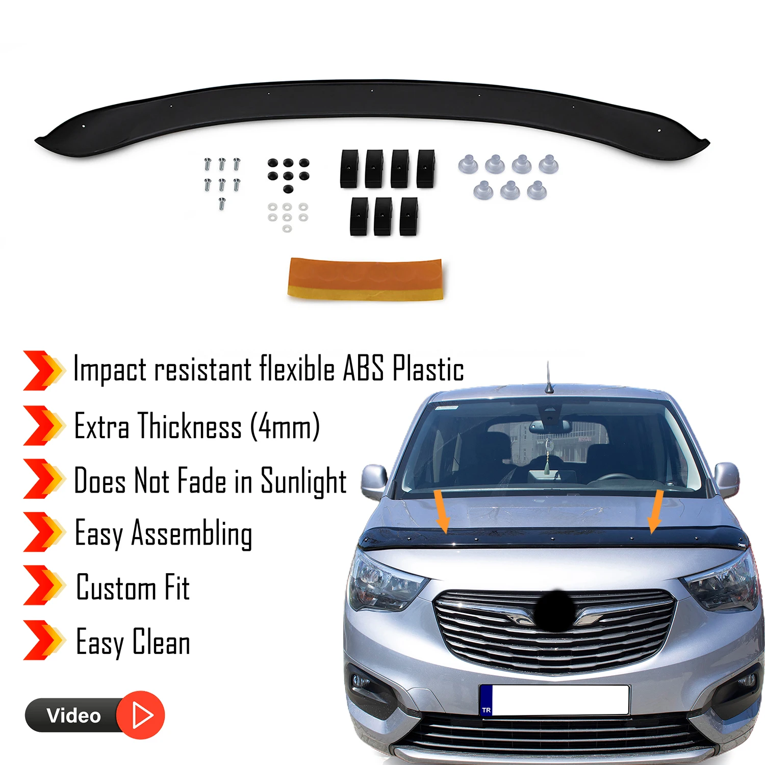 Hood Deflector Guard for Opel Combo E (2018+) Bug Shield Bonnet Protector / 4 mm thickness and ultra-durable material