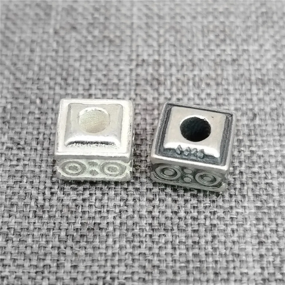 2 Pieces of 925 Sterling Silver Square Beads 2-Sided Tribal Motif Spacer for Necklace Bracelet 5.5mm Diameter