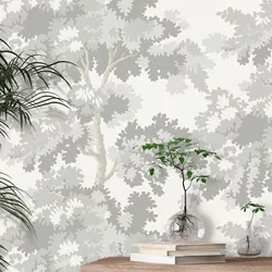 Misty Forest Wallpaper with an antique woven tapestry showing a lush landscape in RAPHAEL GREY, Scandinavian Wallpaper