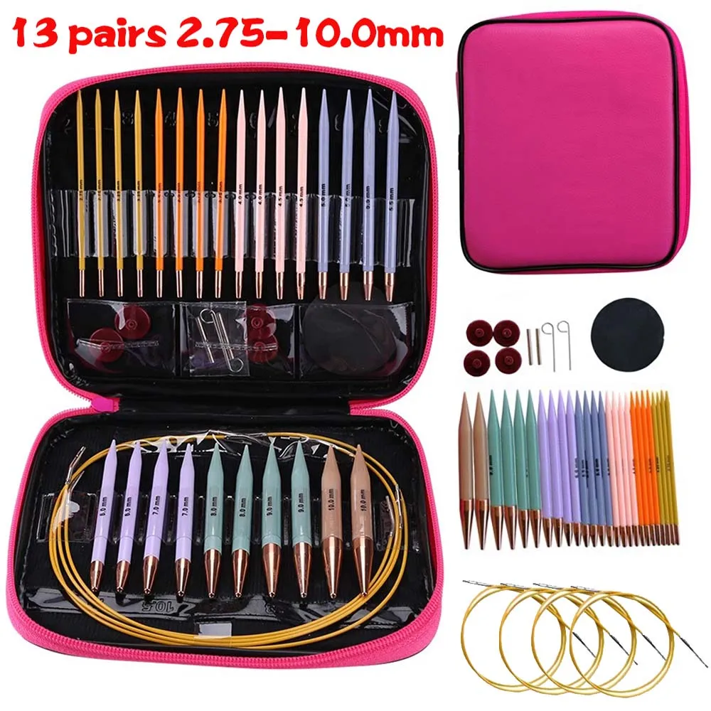 13 Pair Crochet Hook Interchangeable Circular Knitting Needles Set  DIY Art Craft Weaving Sewing Stitches Tool For Beginner Gift