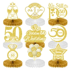 Golden Wedding Anniversary Party Centerpieces 9 Pieces Honeycomb Centerpieces Table Decorations Cheers to 50th Wedding