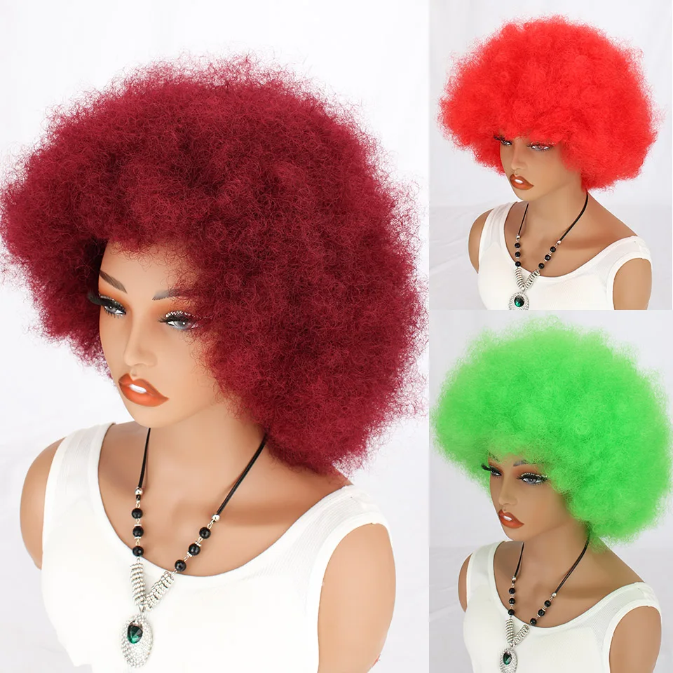 

10 "Афро Короткие Вьющиеся Парики Премиум Синтетический Афро Парик Короткие Вьющиеся Афро Кудрявый Парик Надувные Огромные Пушистые Парики Для Мужчин Женщин Партии