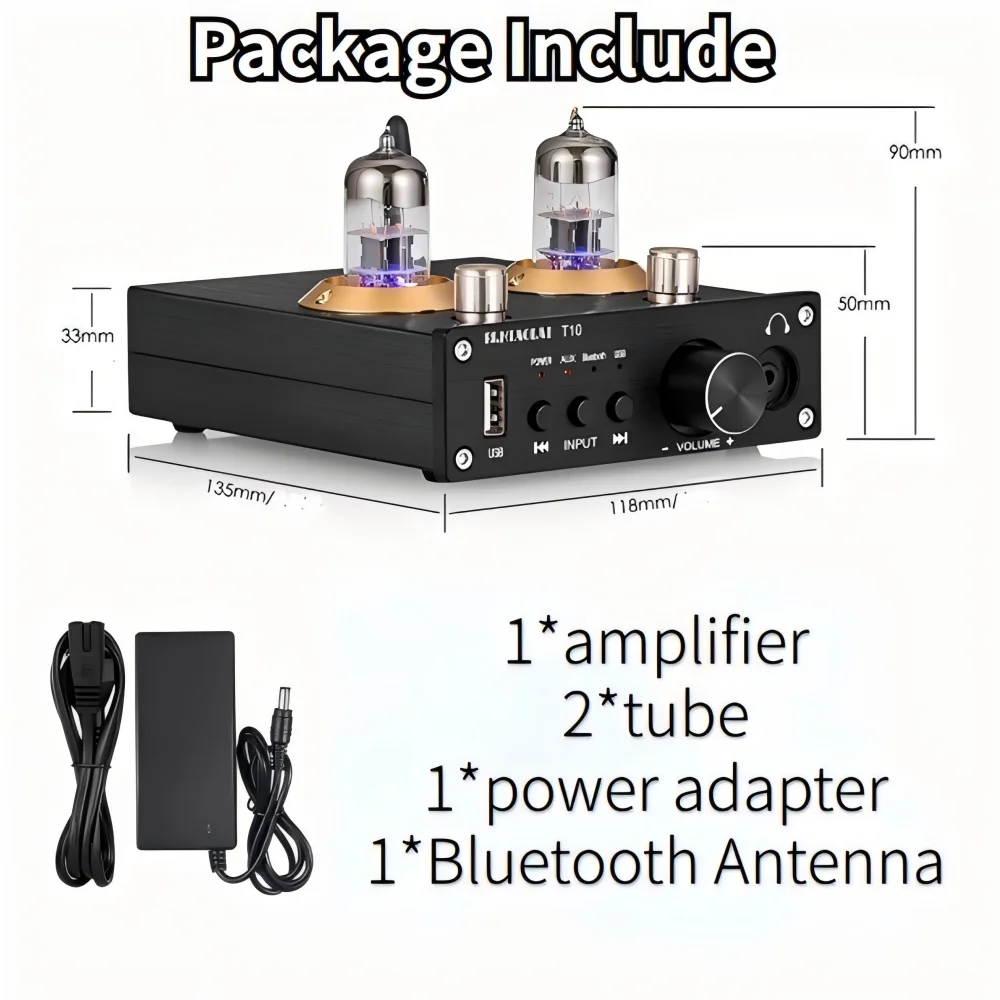 Amplificador Bluetooth de tubo 6H3N, amplificador de potencia de 2 canales 50W + 50W, amplificadores digitales de Audio para el hogar para altavoz, amplificador de auriculares