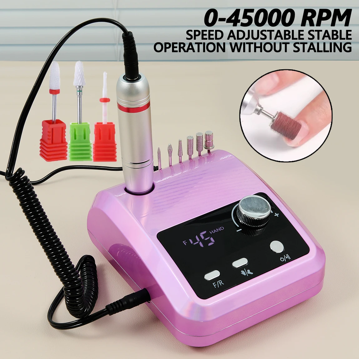 Nuovo set di trapani elettrici professionali per unghie da 45000 giri/min con punte da trapano per unghie da 3 pezzi per lucidatura e lucidatura delle unghie in gel