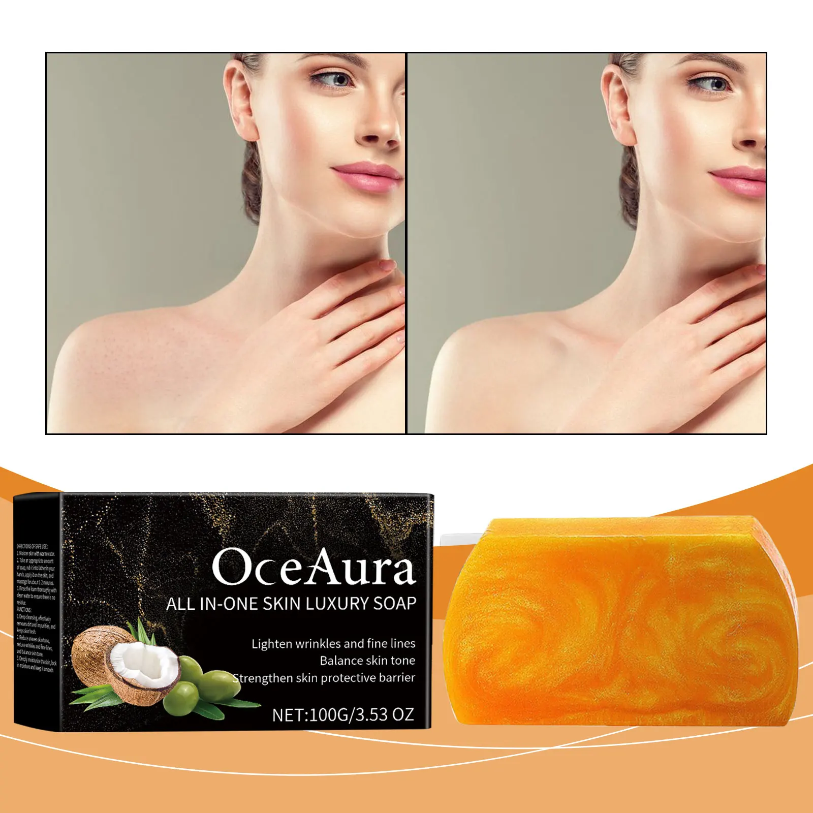 OCEAURA 100G All In-One Skin Luxury Soap Gentle Cleansing and Moisturizing Skin, Refreshing Shower Care Soap