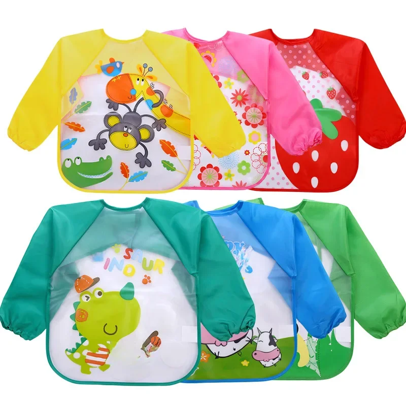 Bavoir imperméable Anti-salissure pour bébé de 0 à 3 ans, manches longues, peinture artistique, tablier à bretelles, Smock, bavoir d'alimentation doux, robe de maternelle de dessin animé