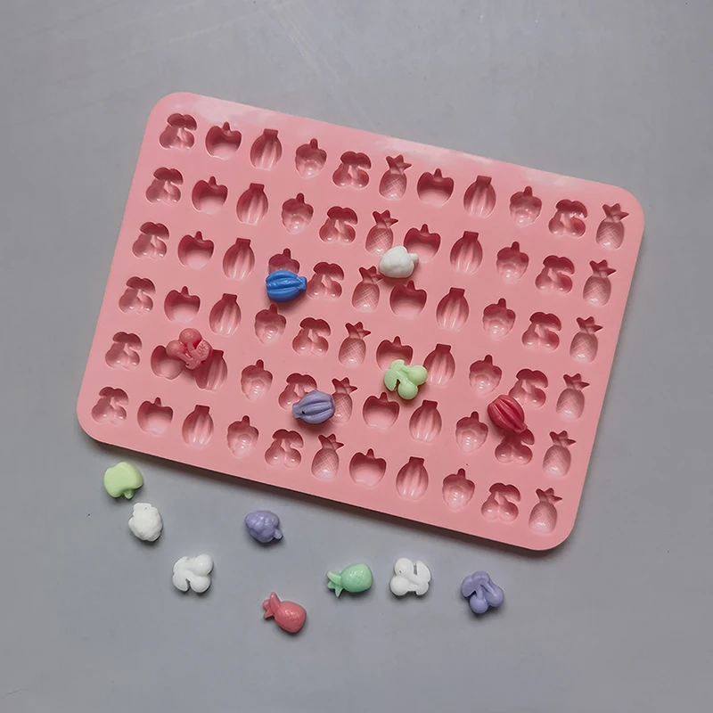 1Pc 66Cavities Cute Mini Fruit Silicone Mold Gummy Chocolate Ice Cube Tray Fruit Non-stick Jelly Cake Baking Decorating Tool