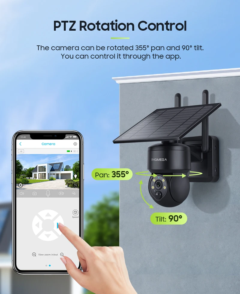 INQMEGA Tuya Smart Life 6MP Solar Camera WiFi PTZ Security CCTV Camera Wireless PIR Human Tracking Color Night Vision IP65