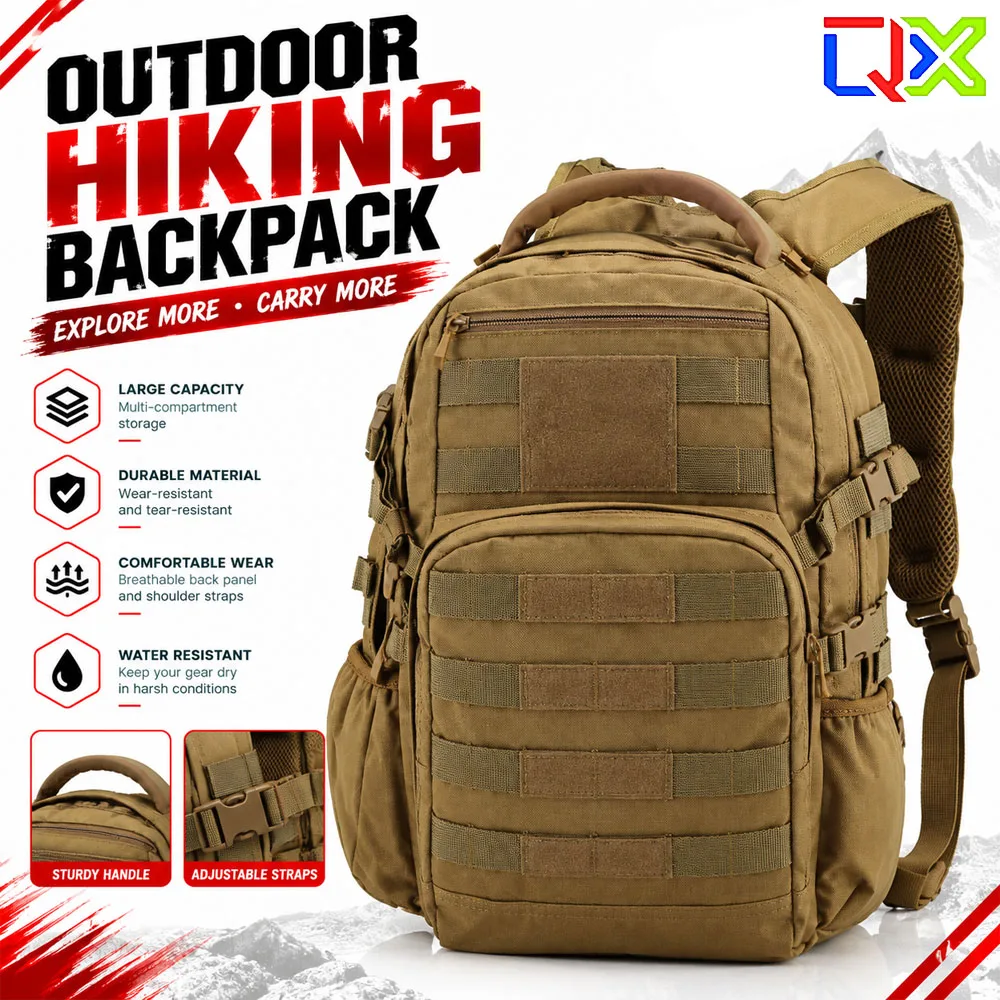 QX 24 Hours Outdoor Tactical Backpack MOLLE Utility Storage Bag Hiking Camping Travel Pack Gear Carrier Men