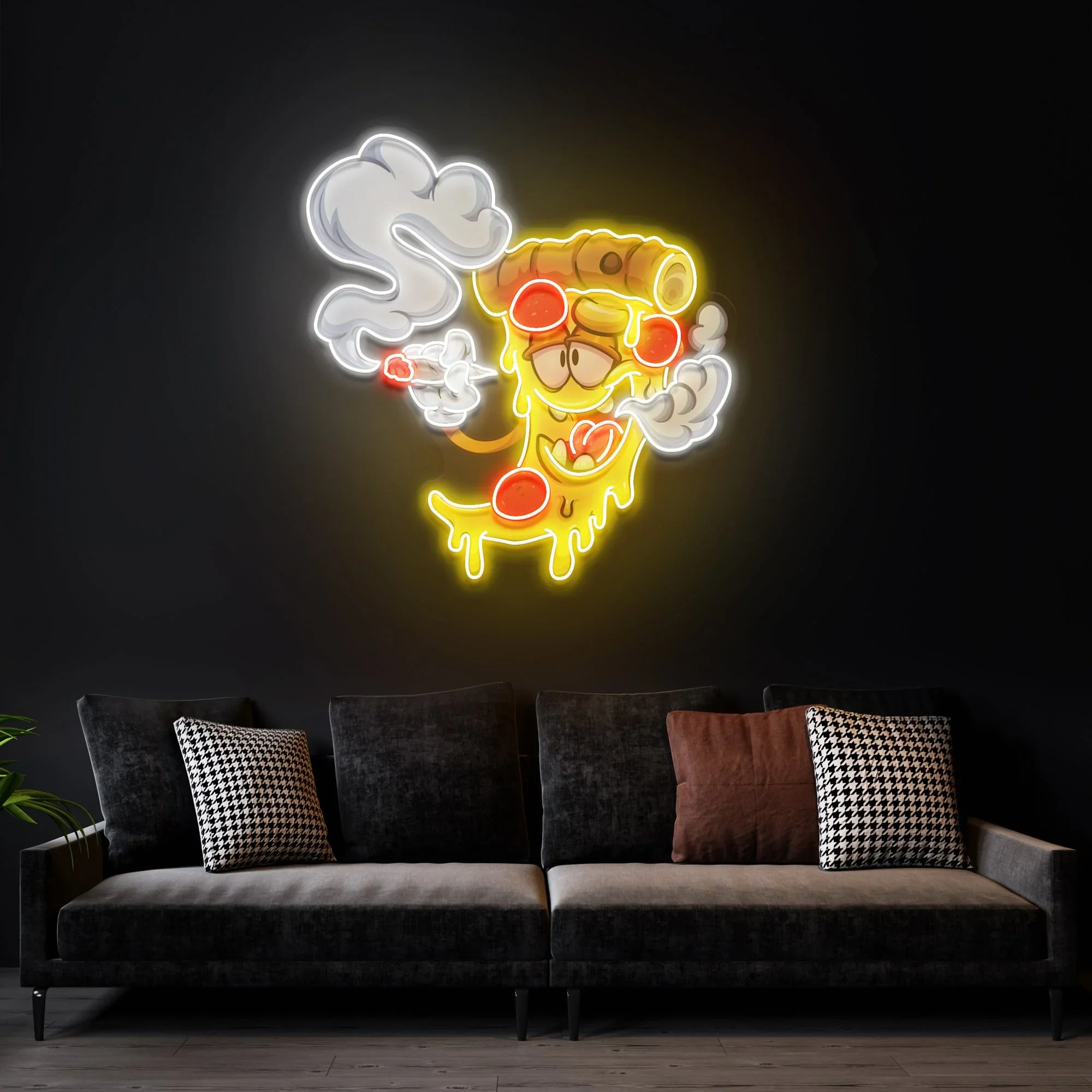 Pizza Cartoon Neon Sign, Artwork Led Wall Art Decor, Animes Cartoon Pizza Neon Food Restaurant Wall Hanging, Bar Beer Sign