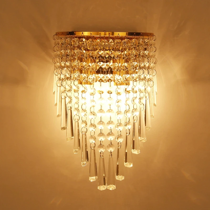 

Modern Creative Crystal E14 LED Wall Lamps Home Decor Bedroom Corridors Golden Chrome Iron Luminous Lighting AC85-265V Sconce