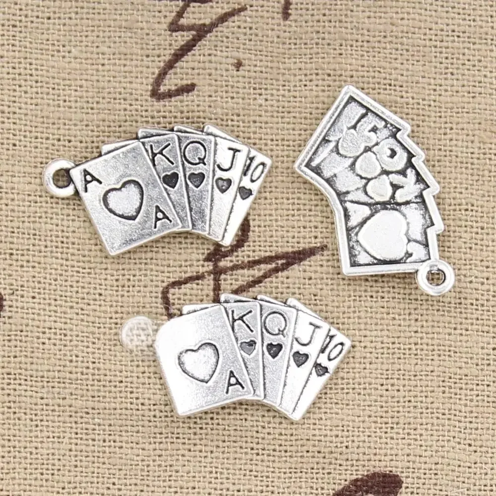 20 sztuk Charms karty do gry Poker pociąg sekwencja 24x13mm antyczny brąz srebrny kolor wisiorki dokonywanie DIY Handmade biżuteria tybetańska — zdjęcie 2