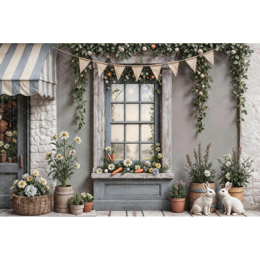 Easter Floral Door Backdrops Kids Adult Photography Cake Smash Eggs Cottage Windows Trees Backgrounds