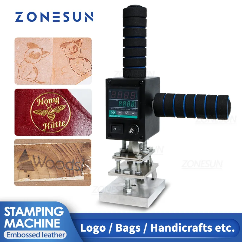 

ZONESUN H57 LOGO Marking Machine Press Mark Trade mark Stamping Small Wood Leather Plastics Lint Cartons Tires Bronzing Machine