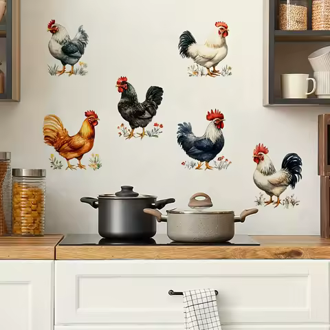 1Pc Country Farmhouse Style Colorful Rooster Wall Sticker, Pvc Wall Decoration Sticker for Home Decor, Suitable for Glass, Tiles, Bathroom, Dining Room, Refrigerator, Bedroom, Kitchen, and Wall Decals, Cute and Attractive Stickers That Are Practical and Easy to Create a Cozy Space
