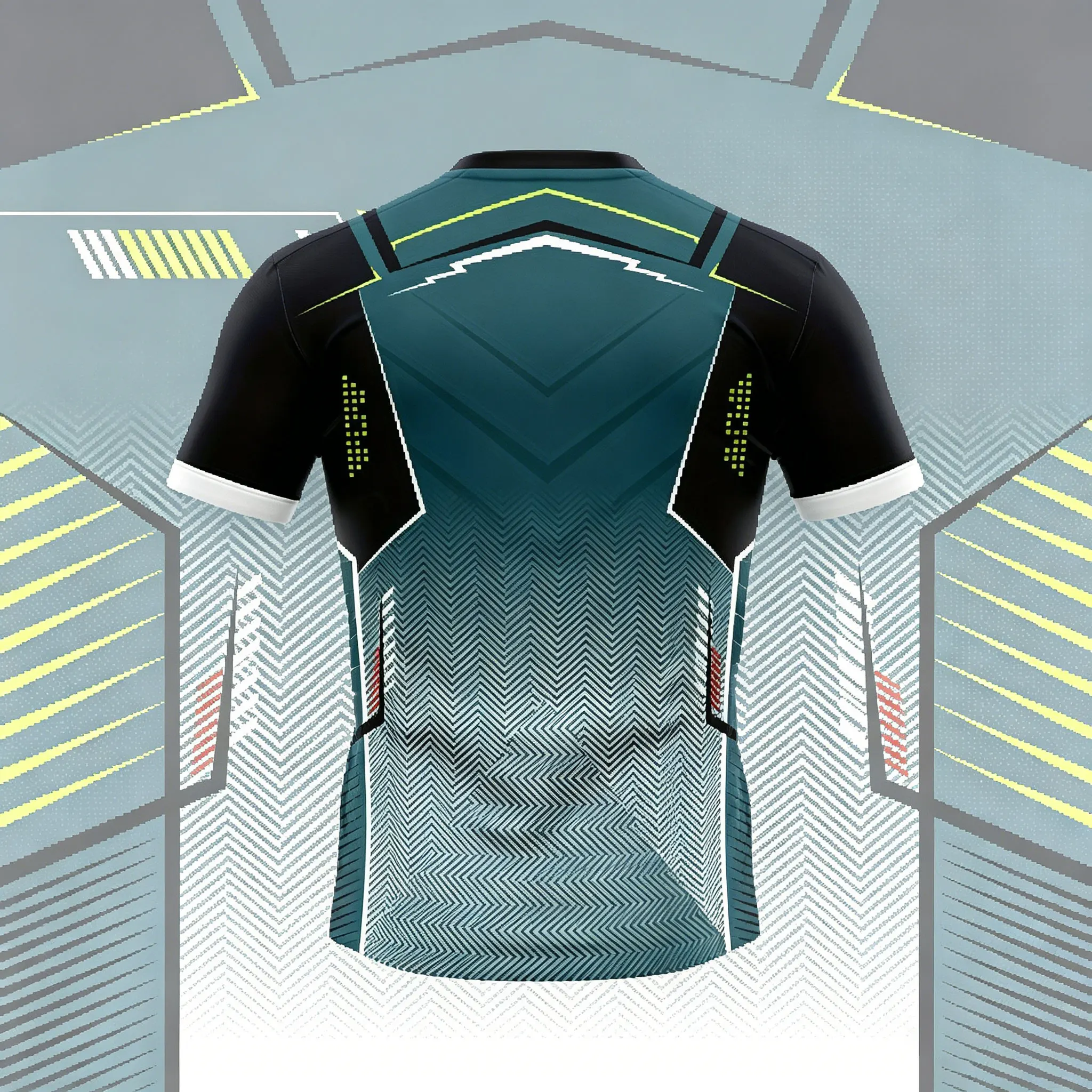 Men's Teal White Gradient Geometric Line Quick Dry Sports T-Shirt, Breathable Short Sleeve Running Cycling Gym Training Athletic