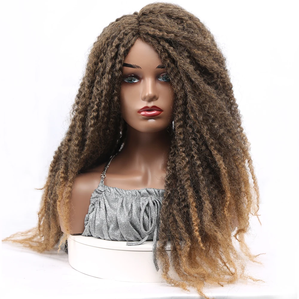 Amir Synthetic Afro Kinky Curly Hair Braided Dreadlocks Long Wigs Dark Brown Marley Braiding Hair Wig for Black Women Cosplay