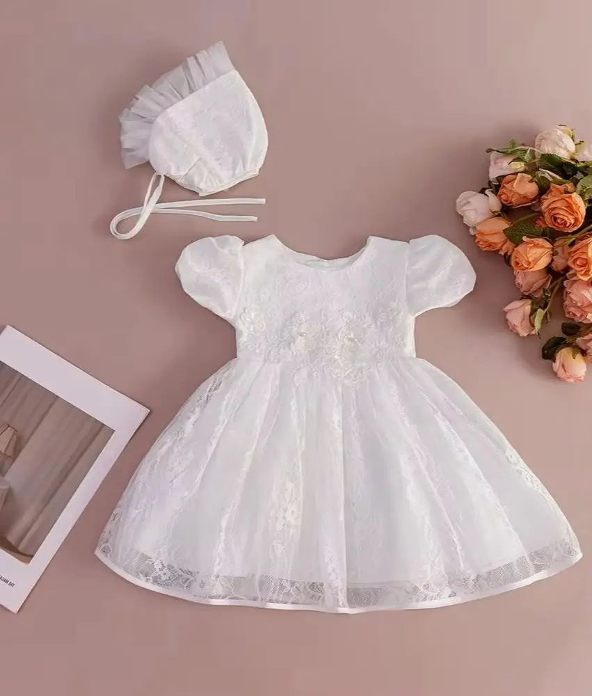 White Clothes for Baby Girl 1 Year Christening Gown Newborn Dresses for Girls Flower Tulle White Party Clothes 0-2 Years