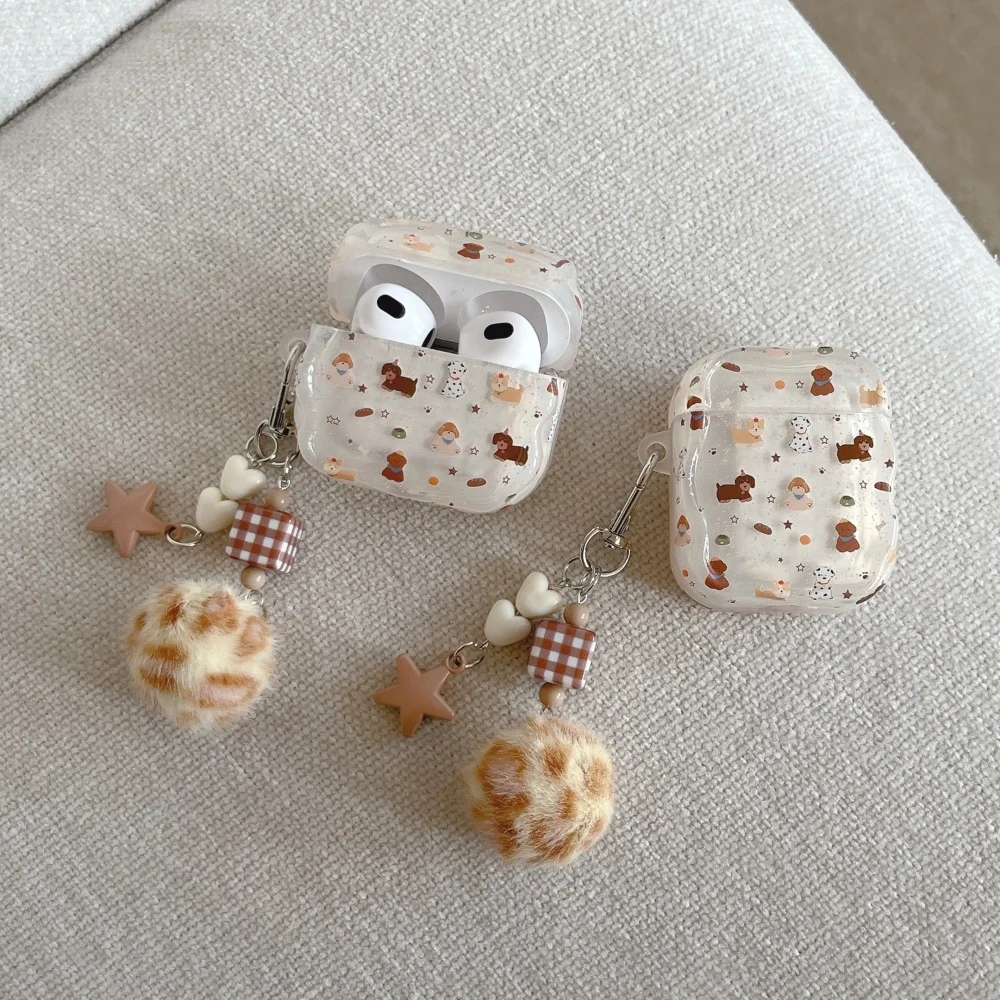 

Cute Cartoon Puppy Headphone Cover for AirPods 4 3 2Pro 2 3Korean INS Fashion Personalized Shockproof Protective case with charm