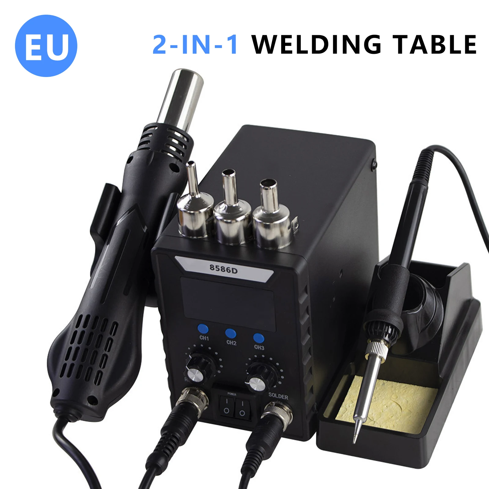 Station de soudage à double affichage numérique 8586D version améliorée, pistolet à air chaud, fer à souder électrique, mode veille, outil de réparation par soudage